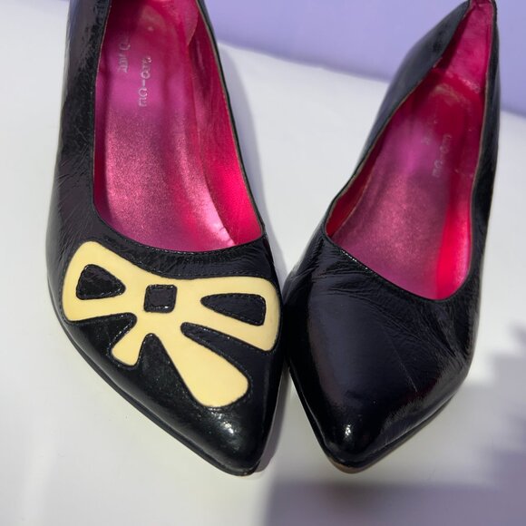 Irregular Choice wedge heels cute bow retro 6.5 shiny black - Picture 2 of 6